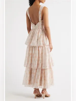 Lulus Vallia Tiered Maxi Dress Blush Floral $148 Small Dreamy Fairytale Wedding thumbnail 3