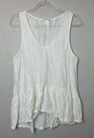 H&M White V-Neck Sleeveless Textured Peplum Tank Size L thumbnail 1