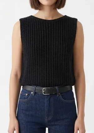 Abercrombie & Fitch Knit Sweater Size Small Black Top Textural Crew Tank thumbnail 1