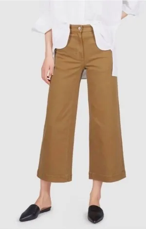Everlane Women's high waisted Wide-Leg cropped Pants in Brown Tan thumbnail 1