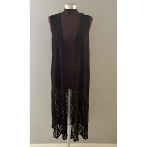 LuLaRoe Lace Open Front Duster Size S Black Cardigan Vest Rave Festival Witchy thumbnail 2