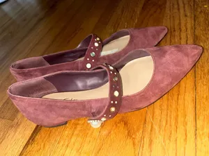 Lord & Taylor Designer Merlot Suede Pointed Mary Jane Flats with Studded Straps thumbnail 3