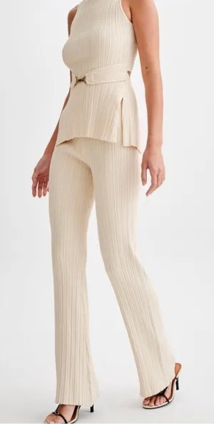 MESHKI chaira straight leg rib‎ knit pants size XS cream thumbnail 1