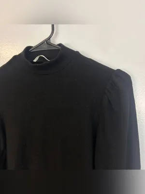 Reformation Black Mock Neck Long Puff Sleeve Cropped Sweater Super Soft Small thumbnail 6