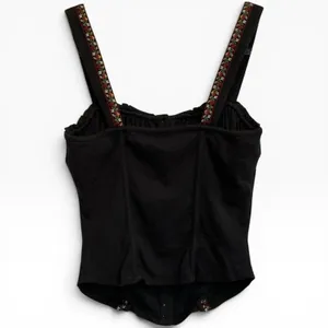 Free People Wilder Knit Corset Top Black Floral Embroidered Ribbed‎ Size S NWT thumbnail 4