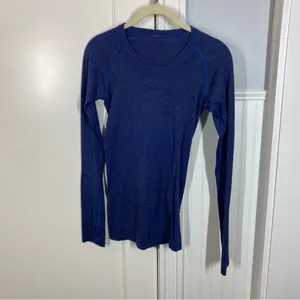 Lululemon sapphire‎ blue swiftly long sleeve size 4 thumbholes athletic thumbnail 3