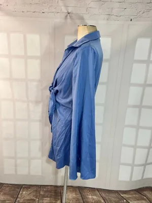 Hello Molly Blue New Perspective Satin Long Sleeve Mini Shirt Dress Size Medium thumbnail 6
