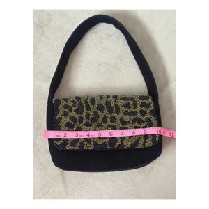 a new day Black and Gold Beaded Leopard Print Shoulder Bag Velvet Purse thumbnail 7