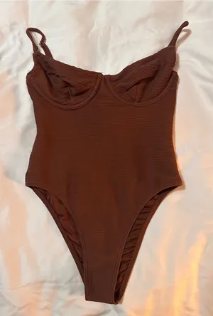 Billabong Chocolate Brown Ribbed One-Piece Swimsuit thumbnail 1