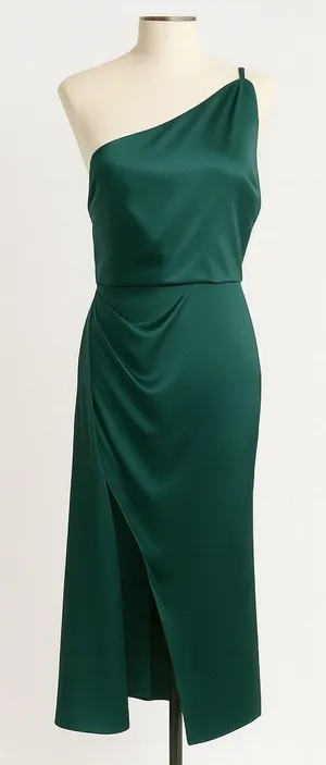 Azazie‎ One Shoulder Emerald Green Formal Gown Bridesmaid Dress Size C thumbnail 1