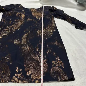 Leslie Fay Navy & Metallic Rose Gold Short Dress with split sleeves size 10 thumbnail 13