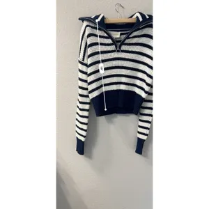 Sage +‎ Stone Juniors Cropped Half Zip Striped Sweater Size S thumbnail 6