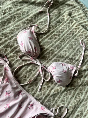 Pink Striped Flowers swimsuit thumbnail 2