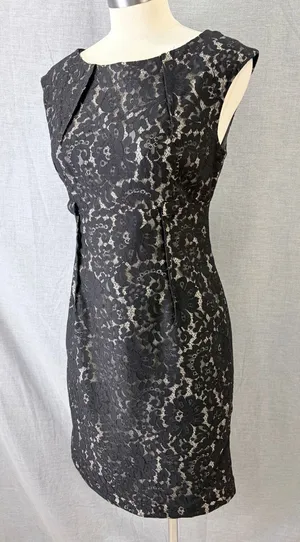 Calvin Klein Black Floral Lace Sheath Dress Boat Neck Sleeveless Size 6‎ thumbnail 1
