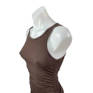 Aritzia TNA Brown High Neck Sleeveless Rucked Tank Cami Mini Bodycon Dress XS thumbnail 2