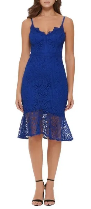 GUESS Dress Size 4 Blue Lace Strappy‎ V Neck Sleeveless NEW thumbnail 1