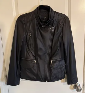Blackey Women's Lamb Black Leather Nappa Moto Jacket Size 77 Medium thumbnail 1