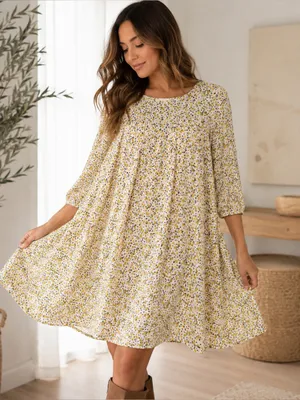 Paper Crown Anthropologie Droplets Dress Sz L Floral Swing Babydoll Boho Cottage thumbnail 1