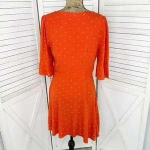 Free People All Yours Polka Dot Flounce Sleeve Mini Dress Orange Size‎ 4 V Neck thumbnail 6