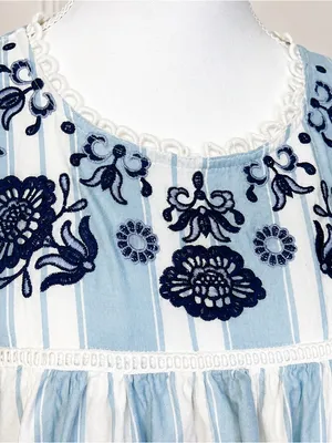 Altar'd State Light Blue & White Striped Embroidered Mini Dress 100% Cotton NWOT thumbnail 4