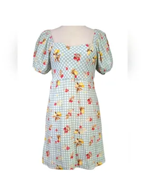 Altard State‎ Aldrin Dress Size L Sage Green Gingham Fruit Puff Mini Coquette thumbnail 3