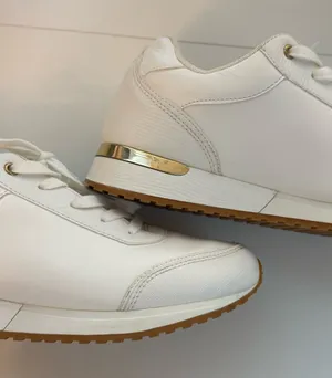 White Women's Platform Sneakers with Gold Accent, stylish, punky thumbnail 1