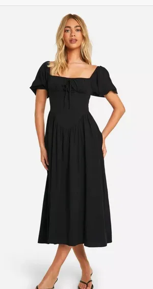 Boohoo Milkmaid Puff Sleeve Midi Dress thumbnail 4