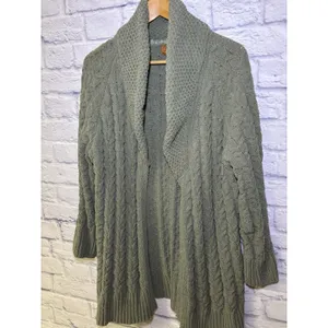 POL Open Cardigan L Duster Sweater Fisherman Chunky Knit Comfy green thumbnail 9