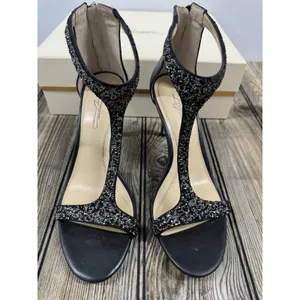 Imagine Vince Camuto BLACK Glitter T-Strap Stiletto Sandal Heels SHOES SZ 8 thumbnail 5