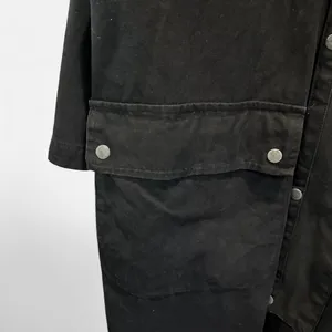 Vintage 90s Black Cotton Maxi Barn Jacket Leather Collar Oversized Small thumbnail 8