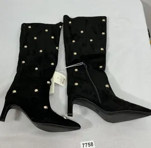 Womans NWD A New Day Justice Black Knee High Boots Size 7.5 Studs Kitten Heel thumbnail 1