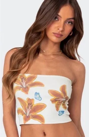 Edikted Tiger Lily Butterfly Cotton Tube Top Strapless Y2K Coquette XS thumbnail 1