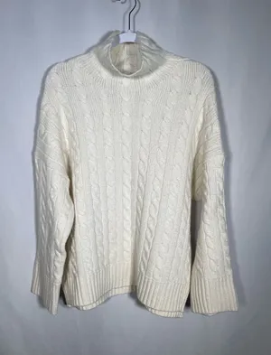 Abercrombie & Fitch Womens Ivory White Cable Knit Turtleneck Sweater Large thumbnail 1