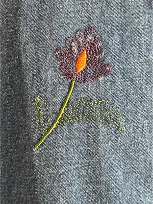 Denim & Co Womens Denim Jacket Size L Button Up Embroidered Flowers Boho thumbnail 4
