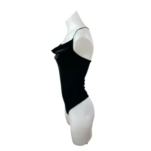 Abercrombie & Fitch Drape Cowl Neck Black Velvet Velour Cami Tank Bodysuit Top S thumbnail 3