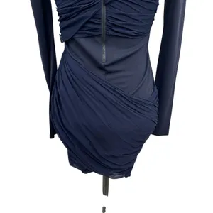 Alice + Olivia x‎ Scoop Goddess Dress Bodycon Ruched Mesh Navy Blue Size XS 0 thumbnail 8