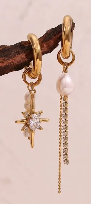 316L Stainless Steel‎ Freshwater Pearl StarDrop Earrings thumbnail 1