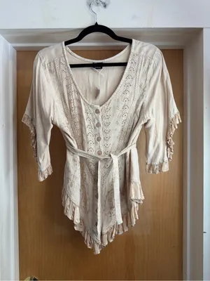 My Choice Women’s Boho Embroidered Tie Waist Ruffle Top-100% Rayon. Size: Large thumbnail 5