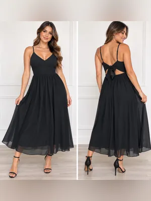 Boohoo Night Black Chiffon Open Back Tie Maxi Dress Size US 6 thumbnail 2