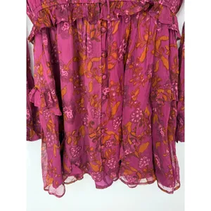 Cleobella Everly Floral Ruffle Mini Dress Medium Magenta Boho Long Sleeves thumbnail 7