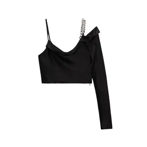 NWT Zara Woman Satin Effect Asymmetric Chain Top Black Top Size M Blogger Fave thumbnail 3