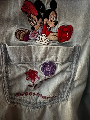 Vintage 90s Disney Mickey & Minnie Embroidered Denim Shirt Light Wash Button Up thumbnail 6