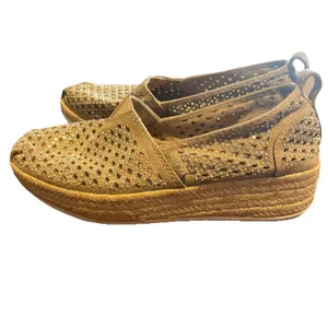 BOBS From Skechers Memory Foam Tan Espadrilles Rhinestone Wedge Platform Women 5 thumbnail 2
