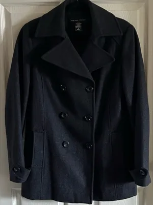 New York & Co Fall Gray Wool Blend Pea Coat Jacket Sz 6 Dark Academia Preppy thumbnail 1