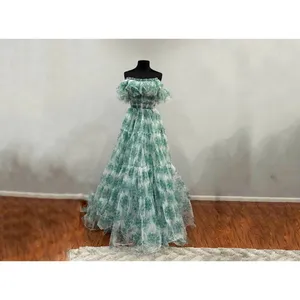 Sherri Hill 56128 Green Print Ruffle Off the Shoulder Gown Sz 6 NWOT thumbnail 2