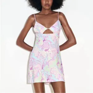 Zara Tie Dye Cutout Satin Mini Dress Sz M thumbnail 2