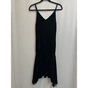 Leith Crushed Velvet Midi V Neck Flared Hem Black Cocktail Dress Extra Small thumbnail 5