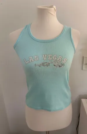 😻💘 Custest y2k Las Vegas Women’s Light Blue Ribbed Tank Top thumbnail 1