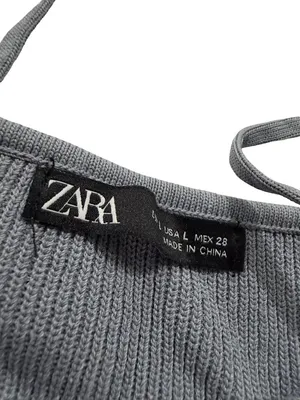 Zara Dusty Blue Ribbed Knit Crop Top Sweetheart Shirt Silhouette Large Women's thumbnail 4