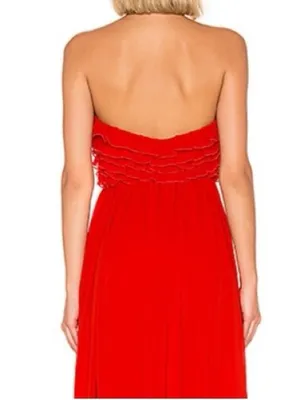Lovers + Friends Revolve Theo Strapless Red Ruffle High‎ Slit Chiffon Maxi Dress thumbnail 3